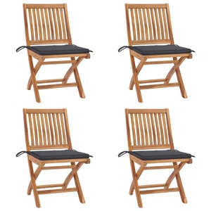 vidaXL, vidaXL Klappbare Gartenstühle mit Kissen 4 Stk. Massivholz Teak