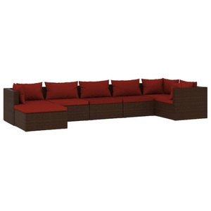 vidaXL, vidaXL 7-tlg. Garten-Lounge-Set mit Kissen Poly Rattan Braun