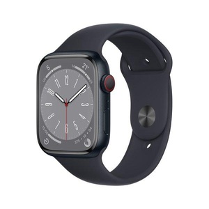 Apple, APPLE Watch Series 8 (GPS + Cellular) 45 mm - Smartwatch (Regular 140 - 220 mm, Fluorelastomer, Midnight Aluminum/Midnight), Watch Series 8, Aluminium, 45mm, Cellular
