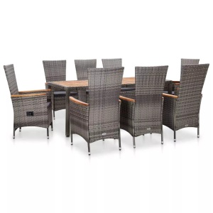 Diverse Hardware, 9-tlg. Garten-Essgruppe mit Auflagen Poly Rattan Grau, vidaXL 9-tlg. Garten-Essgruppe mit Auflagen Poly Rattan Grau