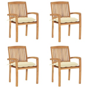 vidaXL, vidaXL Stapelbare Gartenstühle mit Kissen 4 Stk. Massivholz Teak, 