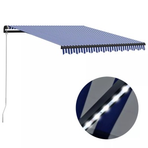 vidaXL, vidaXL Gelenkarmmarkise mit LED 300x250 cm Blau und Weiß, vidaXL Markise Manuell Einziehbar mit LED 300x250 cm Blau & Weiß