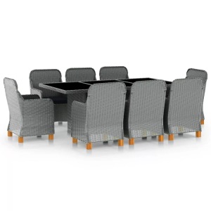 vidaXL, vidaXL 9-tlg. Garten-Essgruppe mit Auflagen Poly Rattan Hellgrau