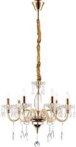 Globo, GLOBO MELISSA Luster goldfarben, Glas klar, K9 Kristalle klar, D:565, H:1150, exkl. 6x, Luster Melissa