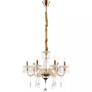 Globo, GLOBO MELISSA Luster goldfarben, Glas klar, K9 Kristalle klar, D:565, H:1150, exkl. 6x, Luster Melissa
