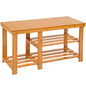 TecTake, Bambus Schuhbank mit 2 Ebenen und Sitzbank mit getrenntem Abteil, Tectake - Bambus Schuhbank mit 2 Ebenen und Sitzbank getrenntem Abteil 87x28x45,5cm, 87cm, Braun