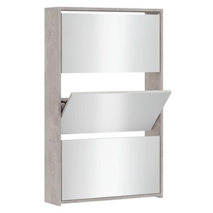 vidaXL, vidaXL Schuhschrank mit Spiegel 3 Fächer Betongrau 63x17x102,5 cm, VidaXL - Schuhregal holzwerkstoff, One Size, Grau
