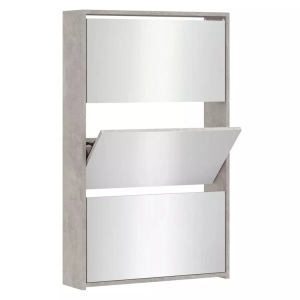 vidaXL, vidaXL Schuhschrank mit Spiegel 3 Fächer Betongrau 63x17x102,5 cm, VidaXL - Schuhregal holzwerkstoff, One Size, Grau