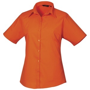 Premier, Kurzarm Popeline Bluse Arbeitshemd Damen Orange 36, PREMIER - Kurzarm Popeline Bluse Arbeitshemd, für Damen, Orange, Größe 36