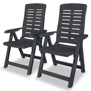vidaXL, vidaXL Verstellbare Gartenstühle 2 Stk. Kunststoff Anthrazit, vidaXL Verstellbare Gartenstühle 2 Stk. Kunststoff Anthrazit