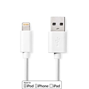Nedis, Lightning Kabel | USB 2.0 | Apple Lightning, 8-polig | USB-A Stecker | 480 Mbps | Vernickelt | 2,00 m | Rund | PVC | Weiß | Box, 