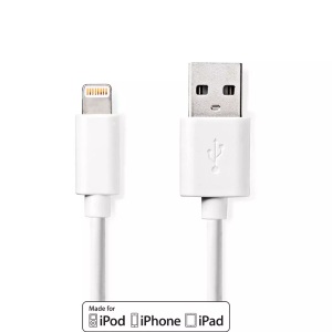 Nedis, Lightning Kabel | USB 2.0 | Apple Lightning, 8-polig | USB-A Stecker | 480 Mbps | Vernickelt | 2,00 m | Rund | PVC | Weiß | Box, 