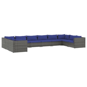 vidaXL, vidaXL 10-tlg. Garten-Lounge-Set mit Kissen Poly Rattan Grau, 