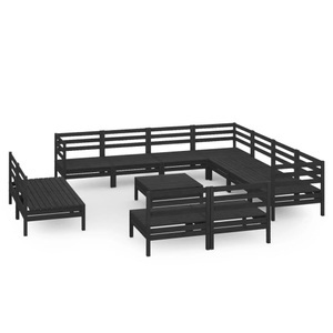 vidaXL, vidaXL 12-tlg. Garten-Lounge-Set Massivholz Kiefer Schwarz, 