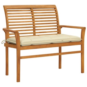 vidaXL, vidaXL Gartenbank mit Cremeweißer Auflage 112 cm Massivholz Teak, vidaXL Gartenbank mit Cremeweißer Auflage 112 cm Massivholz Teak