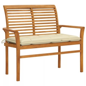 vidaXL, vidaXL Gartenbank mit Cremeweißer Auflage 112 cm Massivholz Teak, vidaXL Gartenbank mit Cremeweißer Auflage 112 cm Massivholz Teak