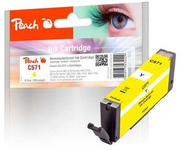 Peach, Peach Tintenpatrone gelb kompatibel zu Canon CLI-571 y, Peach C571 Y Druckerpatrone ye ersetzt Canon CLI-571Y, 0388C001 für z.B. Canon Pixma TS 5050, Canon Pixma TS 5055, Canon Pixma MG 6850