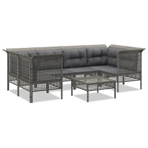 vidaXL, vidaXL 7-tlg. Garten-Lounge-Set mit Kissen Grau Poly Rattan