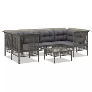 vidaXL, vidaXL 7-tlg. Garten-Lounge-Set mit Kissen Grau Poly Rattan