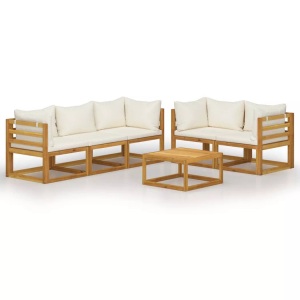 vidaXL, vidaXL 6-tlg. Garten-Lounge-Set mit Auflagen Creme Massivholz Akazie, vidaXL 6-tlg. Garten-Lounge-Set mit Auflagen Creme Massivholz Akazie