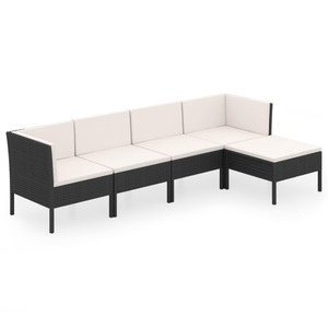 vidaXL, vidaXL 5-tlg. Garten-Lounge-Set mit Auflagen Poly Rattan Schwarz