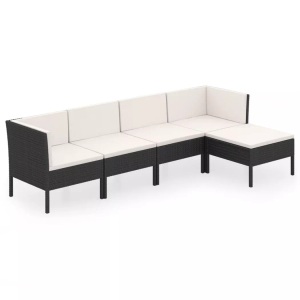 vidaXL, vidaXL 5-tlg. Garten-Lounge-Set mit Auflagen Poly Rattan Schwarz