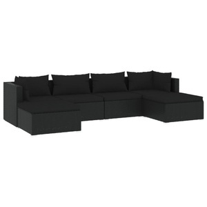 vidaXL, vidaXL 6-tlg. Garten-Lounge-Set mit Kissen Poly Rattan Schwarz