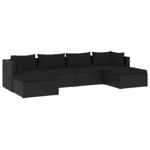 vidaXL, vidaXL 6-tlg. Garten-Lounge-Set mit Kissen Poly Rattan Schwarz