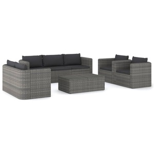 vidaXL, vidaXL 8-tlg. Garten-Lounge-Set mit Kissen Poly Rattan Grau, vidaXL 8-tlg. Garten-Lounge-Set mit Kissen Poly Rattan Grau