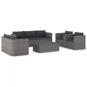 vidaXL, vidaXL 8-tlg. Garten-Lounge-Set mit Kissen Poly Rattan Grau, vidaXL 8-tlg. Garten-Lounge-Set mit Kissen Poly Rattan Grau
