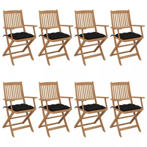 vidaXL, vidaXL Klappbare Gartenstühle 8 Stk. mit Kissen Massivholz Akazie