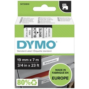 Dymo, DYMO D1-Schriftband Breite 19 mm schwarz auf weiß, VE 1 Stk, Dymo Schriftband D1, schwarz/weiss, 19mm, 7m, S0720830