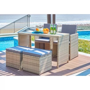 Mobilia, Mobilia - Sitzgruppe - natur, Kissen grau, Garten Sitzgruppe Polyrattan (5-tlg)