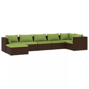 vidaXL, vidaXL 7-tlg. Garten-Lounge-Set mit Kissen Poly Rattan Braun, vidaXL 7-tlg. Garten-Lounge-Set mit Kissen Poly Rattan Braun
