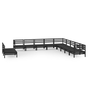 vidaXL, vidaXL 11-tlg. Garten-Lounge-Set Massivholz Kiefer Schwarz