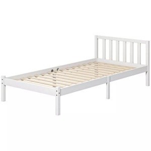 Northio, Northio - Bettrahmen Holzbett mit Lattenrost, 208 x 96 cm Bettgestell Kopfteil, Einzelbettgestell für Schlafzimmer, Weiß, 97, Northio - Bettrahmen Holzbett mit Lattenrost, 208 x 96 cm Bettgestell mit Kopfteil, Einzelbettgestell für Schlafzimmer, Weiß, 208 x 97 cm