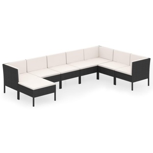 vidaXL, vidaXL 8-tlg. Garten-Lounge-Set mit Auflagen Poly Rattan Schwarz