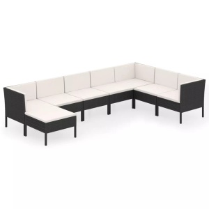vidaXL, vidaXL 8-tlg. Garten-Lounge-Set mit Auflagen Poly Rattan Schwarz