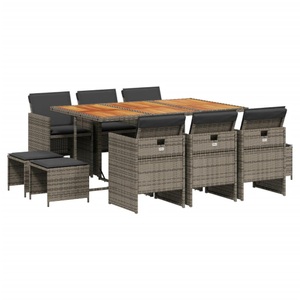 vidaXL, vidaXL 11-tlg. Garten-Essgruppe mit Kissen Grau Poly Rattan, vidaXL 11-tlg. Garten-Essgruppe mit Kissen Grau Poly Rattan