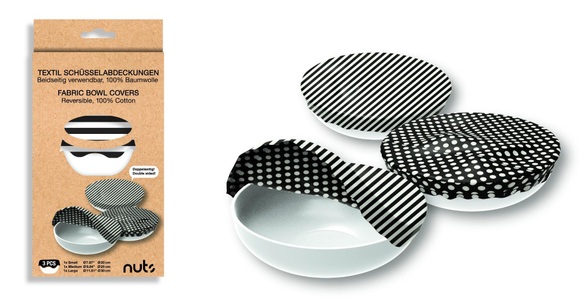 nuts, Nuts - Schüsselabdeckung Baumwolle, rund 3er Set b/w 30,25,20cm, 3er Set Schüsselabdeckung Baumwolle, rund b/w 30,25,20cm