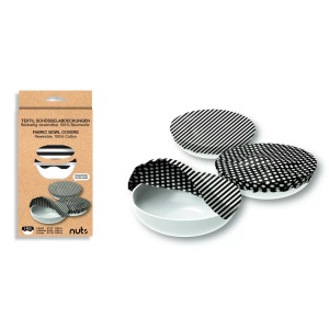 nuts, Nuts - Schüsselabdeckung Baumwolle, rund 3er Set b/w 30,25,20cm, 3er Set Schüsselabdeckung Baumwolle, rund b/w 30,25,20cm