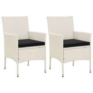 vidaXL, vidaXL Gartenstühle mit Kissen 2 Stk. Poly Rattan Weiß, vidaXL Gartenstühle mit Kissen 2 Stk. Poly Rattan Weiß