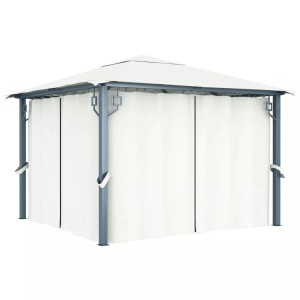 vidaXL, vidaXL Pavillon mit Vorhängen 300 x 300 cm Creme Aluminium, vidaXL Pavillon mit Vorhängen 300 x 300 cm Creme Aluminium