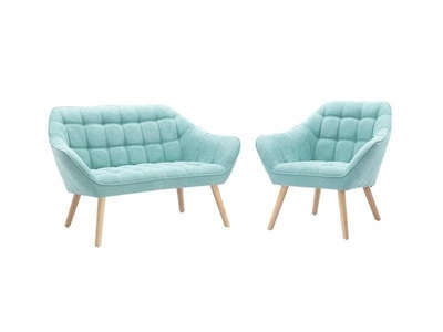 Vente-unique, Sofa 2Sitzer + Sessel Stoff Hellgrün CASERTA Sofa 2Sitzer + Sessel Stoff Hellgrün CASERTA