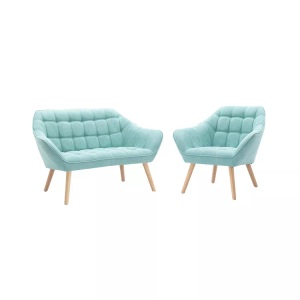 Vente-unique, Sofa 2Sitzer + Sessel Stoff Hellgrün CASERTA Sofa 2Sitzer + Sessel Stoff Hellgrün CASERTA
