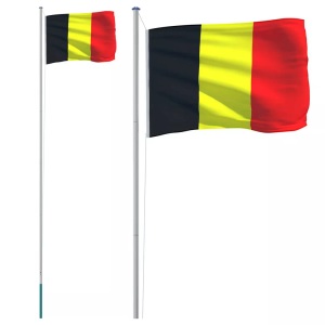 vidaXL, vidaXL Belgische Flagge mit Mast 6,23 m Aluminium, vidaXL Belgische Flagge mit Mast 6,23 m Aluminium