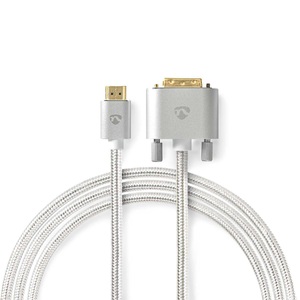 Nedis, HDMI? Kabel | HDMI? Stecker | DVI-D 24+1-Pin Male | 2560x1600 | Vergoldet | 2,00 m | Gerade | Geflochten | Silber | Box mit abgedecktem Fenster, Nedis - HDMI? Kabel | Stecker DVI-D 24+1-Pin Male 2560x1600 Vergoldet 2,00 m Gerade Geflochten Silber Box mit abgedecktem Fenster, One Size