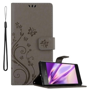 Cadorabo, Hülle für Sony Xperia XZ1 Blumen Design Magnetverschluss, Cadorabo - Hülle für Sony Xperia XZ1 Blumen Design Magnetverschluss, Grau