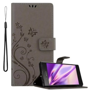 Cadorabo, Hülle für Sony Xperia XZ1 Blumen Design Magnetverschluss, Cadorabo - Hülle für Sony Xperia XZ1 Blumen Design Magnetverschluss, Grau