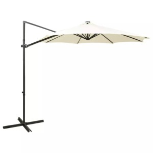 vidaXL, vidaXL Ampelschirm mit Mast und LED-Leuchten Sandfarben 300 cm, vidaXL Ampelschirm mit LED-Beleuchtung 300 cm Sandweiß